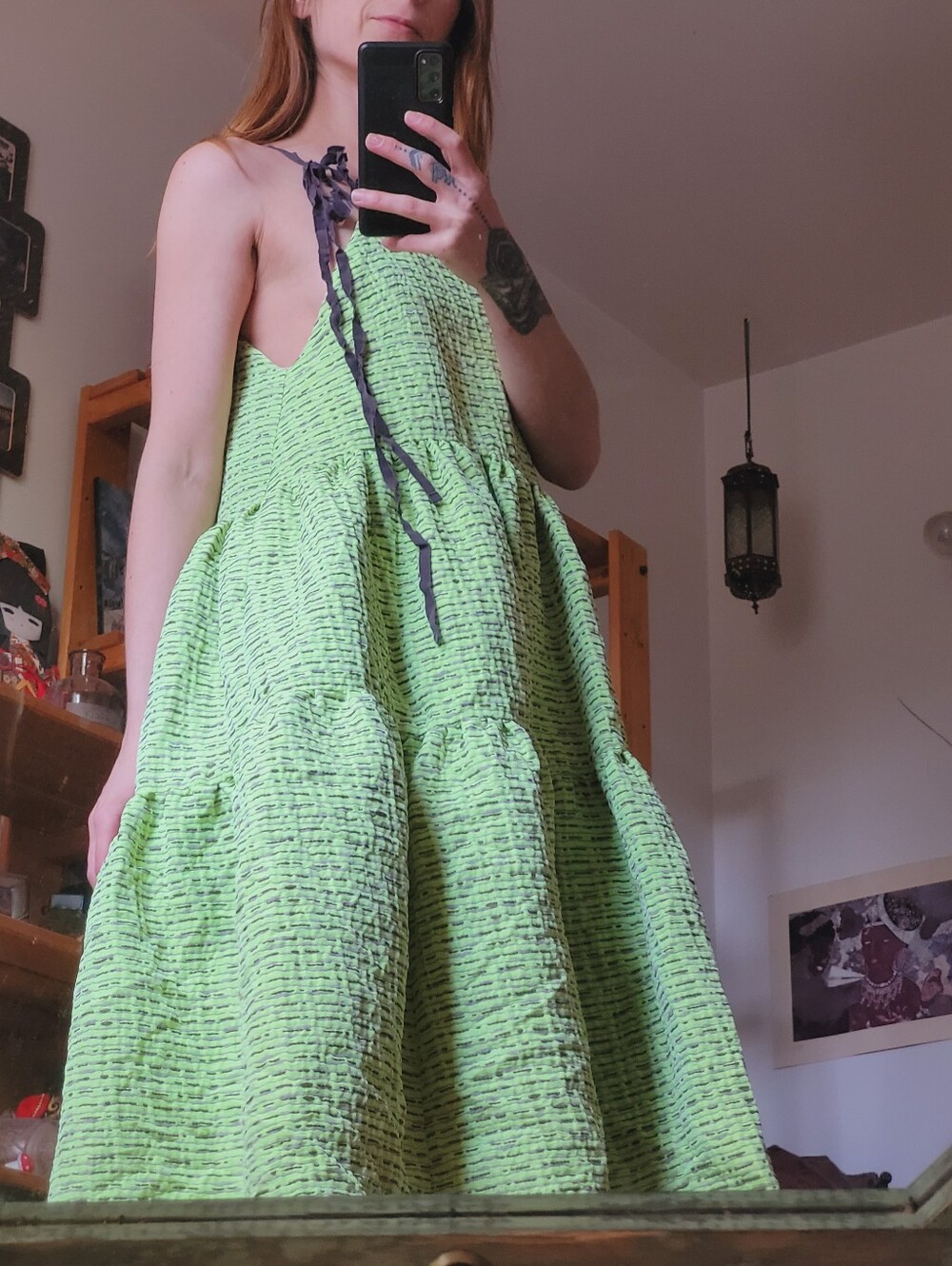 Eliza Faulkner Jacquard Cece Dress In Lime Green Ribbon Straps - Size S - Picture 5 of 6